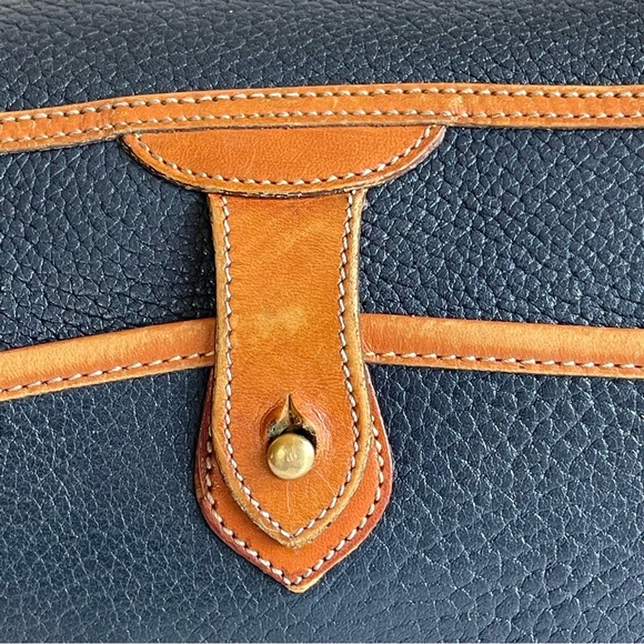 Dooney & Bourke Vintage Blue Pebbled Leather with Brown Trim Flap Shoulder Bag - Picture 5 of 16